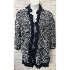Lane Bryant Size 22/24‎ Blue White Chunky Knit Fringe Cozy Cardigan Sweater New